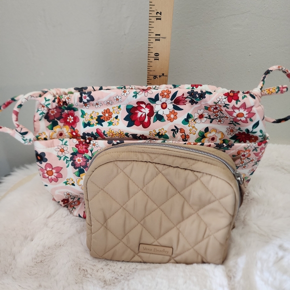 Vera Bradley Handbags - Vera Bradley Floral and Beige Quilted Cosmetic Bag Set